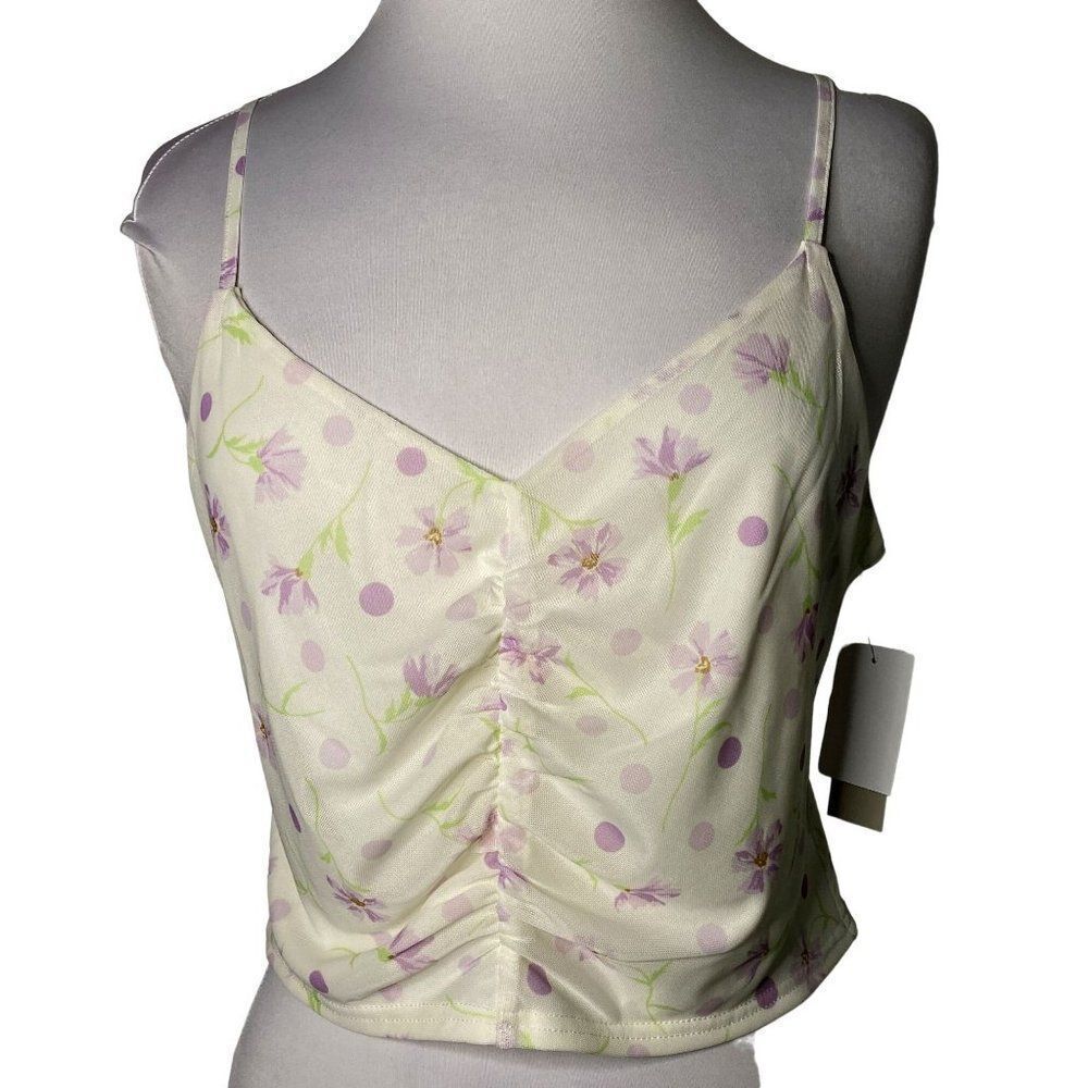Nordstrom bp Ruched V-Neck Cropped Tank Top M L XL Ivory Egret Sophie Floral NEW